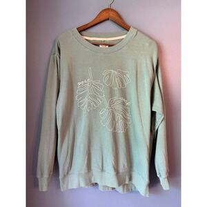 Post Surf Sage Green Monstera Leaf Graphic French Terry Sweatshirt Large